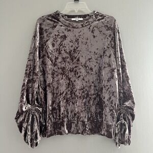 Ro & De Velvet Crewneck‎ Long Sleeve Top Size Small Purple Gathered Ruched